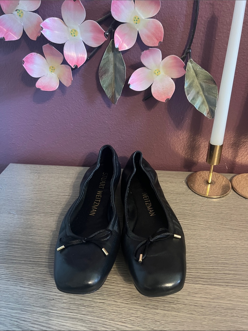 Stuart Weitzman Bow Black Leather Ballet Flats size 10 - Picture 5 of 5